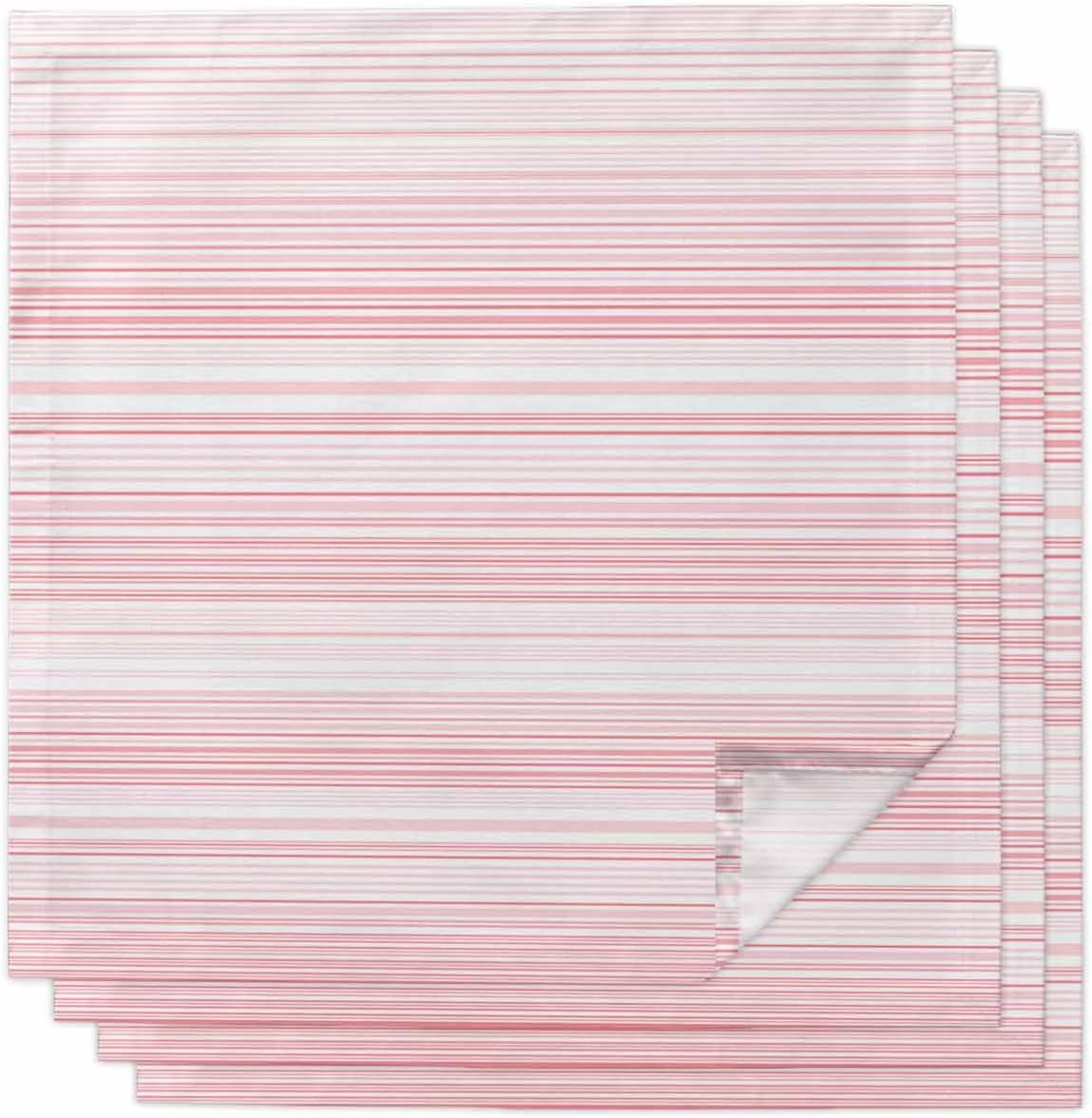 Pink Stripe Cloth Napkins Set of 4, Holiday Napkins for Baby Shower, Abstract Art Modern Vertical Striped Washable Reusable Dinner Napkin for Cocktail Wedding Party, 20 x 20 Inch