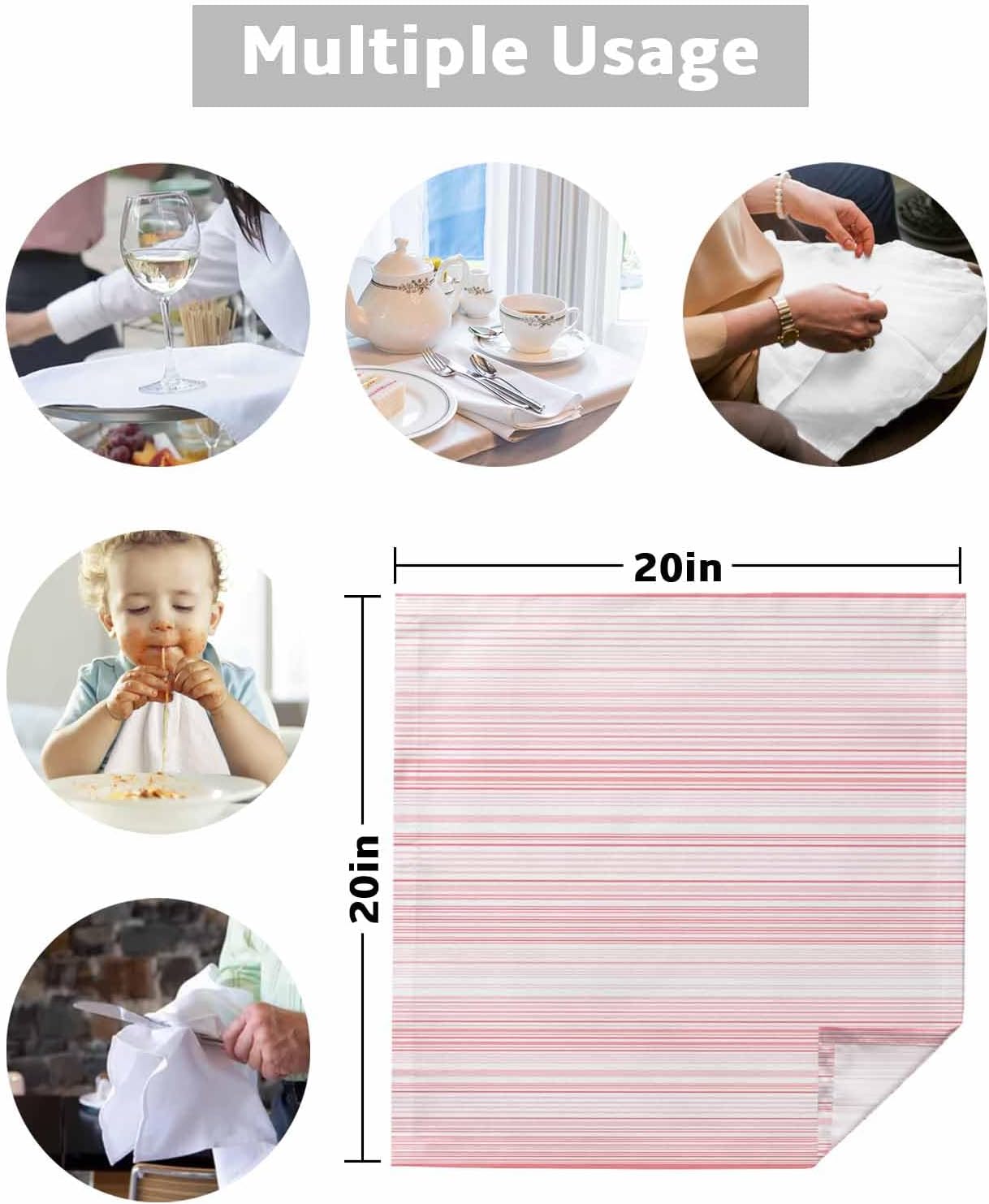 Pink Stripe Cloth Napkins Set of 4, Holiday Napkins for Baby Shower, Abstract Art Modern Vertical Striped Washable Reusable Dinner Napkin for Cocktail Wedding Party, 20 x 20 Inch