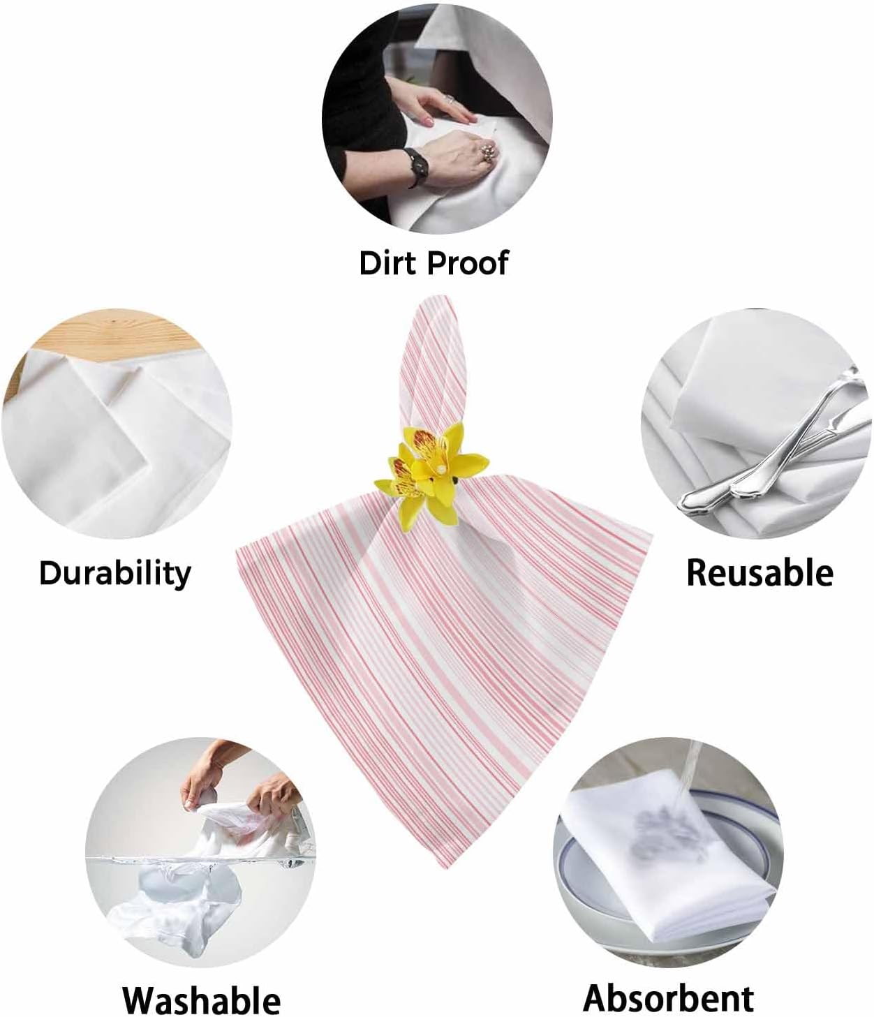 Pink Stripe Cloth Napkins Set of 4, Holiday Napkins for Baby Shower, Abstract Art Modern Vertical Striped Washable Reusable Dinner Napkin for Cocktail Wedding Party, 20 x 20 Inch