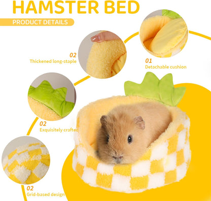 Hamster Hideout Guinea Pig Bed with Detachable Cushion Warm Thick Soft Pad 2 in 1 Guinea Pig Hideout Rat Hideout Small Pet Beds for Chinchilla, Rat, Mouse House, Sugar Glider (Pink Peach)