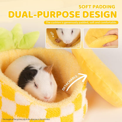 Hamster Hideout Guinea Pig Bed with Detachable Cushion Warm Thick Soft Pad 2 in 1 Guinea Pig Hideout Rat Hideout Small Pet Beds for Chinchilla, Rat, Mouse House, Sugar Glider (Pink Peach)