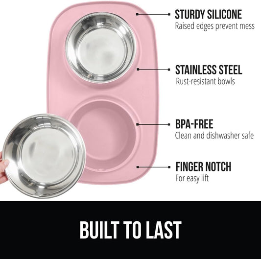 Dog Bowl Set with Feeding Mat, 304 Stainless Steel, 1 Cup Pink