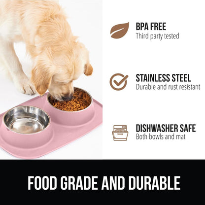 Dog Bowl Set with Feeding Mat, 304 Stainless Steel, 1 Cup Pink