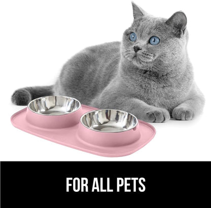 Dog Bowl Set with Feeding Mat, 304 Stainless Steel, 1 Cup Pink