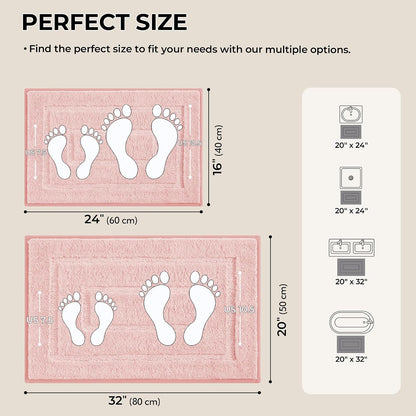 Pink Bathroom Rugs Set 2 Piece, Soft Microfiber Bath Mats