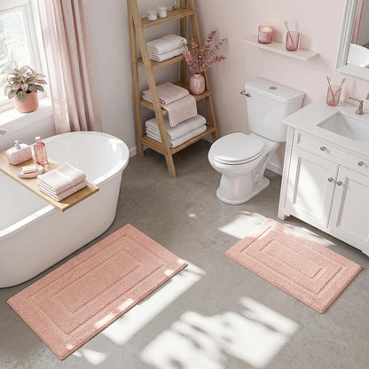 Pink Bathroom Rugs Set 2 Piece, Soft Microfiber Bath Mats