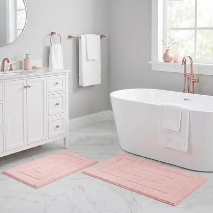 Pink Bathroom Rugs Set 2 Piece, Soft Microfiber Bath Mats