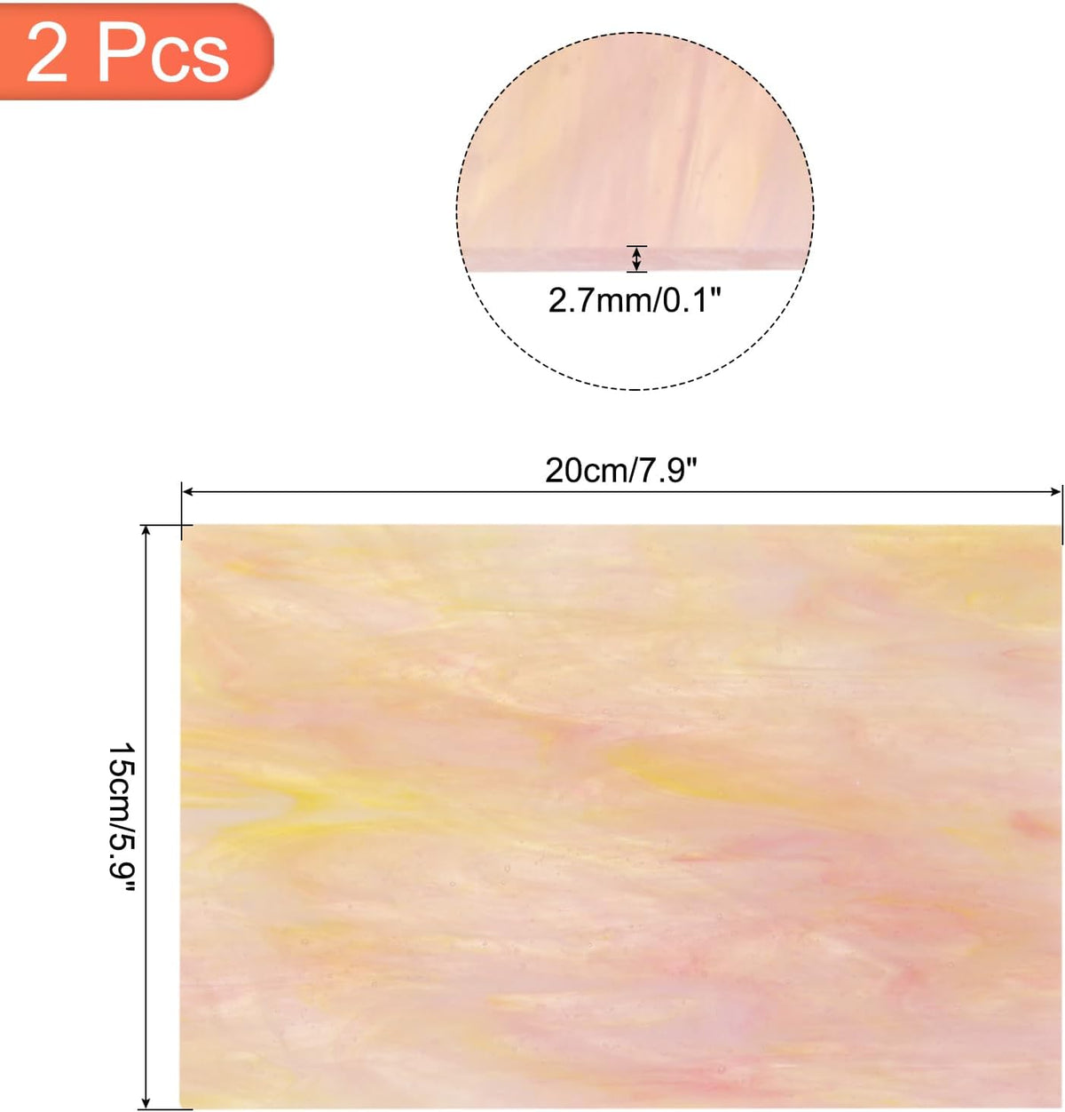 2 Pcs Stained Glass Sheet Mosaic Tile 7.9 Inch x 5.9 Inch Pink Stained Glass Sheets for Crafts DIY Art Project