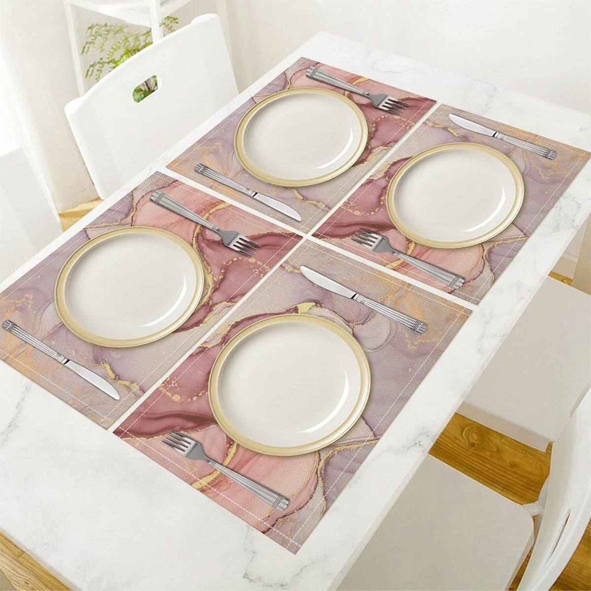 Marble Placemats Set of 4,Modern Abstract Pink Gold Marble Texture Pattern Placemats Table Mat for Home Dining Table Kitchen Party Decor 12x18in 4PCS