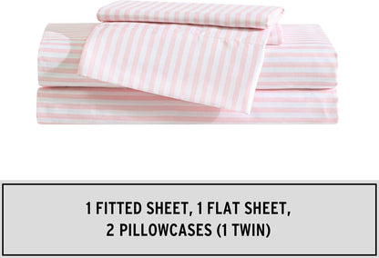 Kids - Full Sheet Set, Ultra-Soft Microfiber Bedding with Fully Elastic Fitted Sheet, Kids Bed Set with Pillowcases, Easy Care Bedding (Little Stripe)