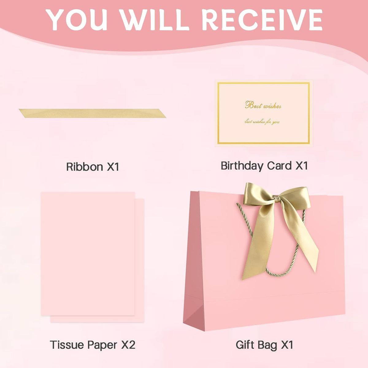Pink Gift Bags with Handles, 13" Medium Gift Bags with Tissue Paper