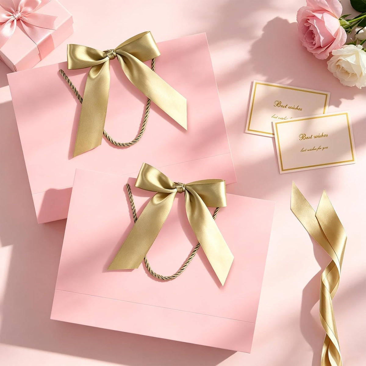 Pink Gift Bags with Handles, 13" Medium Gift Bags with Tissue Paper