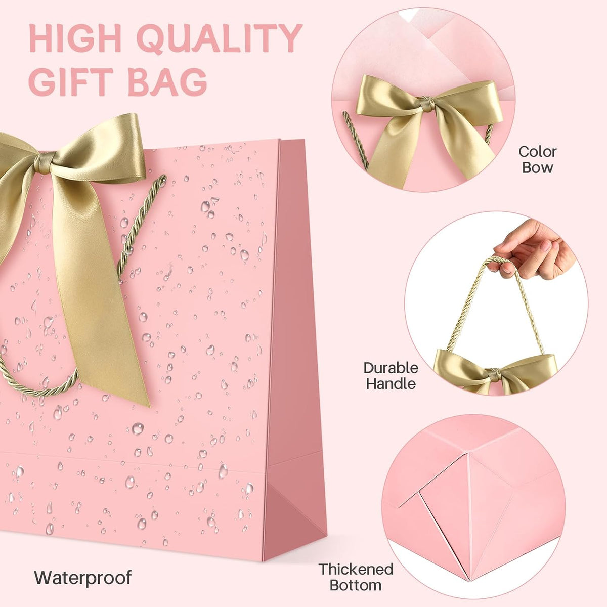 Pink Gift Bags with Handles, 13" Medium Gift Bags with Tissue Paper