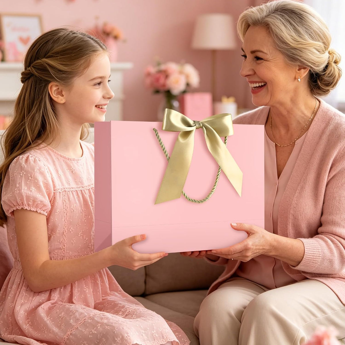 Pink Gift Bags with Handles, 13" Medium Gift Bags with Tissue Paper