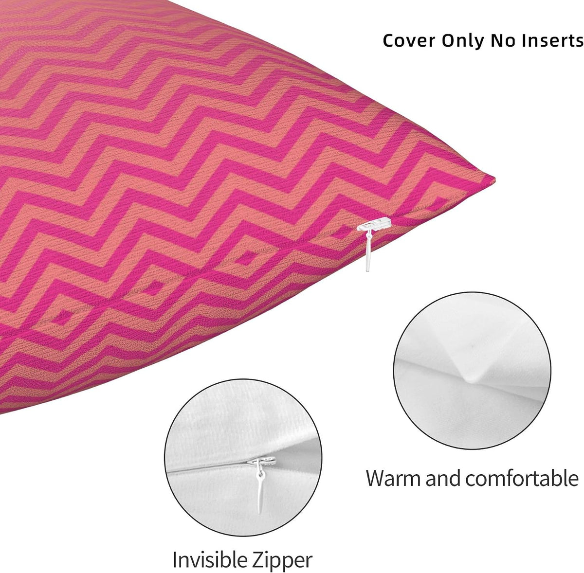 Pink Peach Ombre Chevron Tropical Sunset Colo Cosy Square Couch Pillowcase，Sofa Throw Pillow Covers Cushion Shell Decoration for Living Room Bed car Office 18"X18"