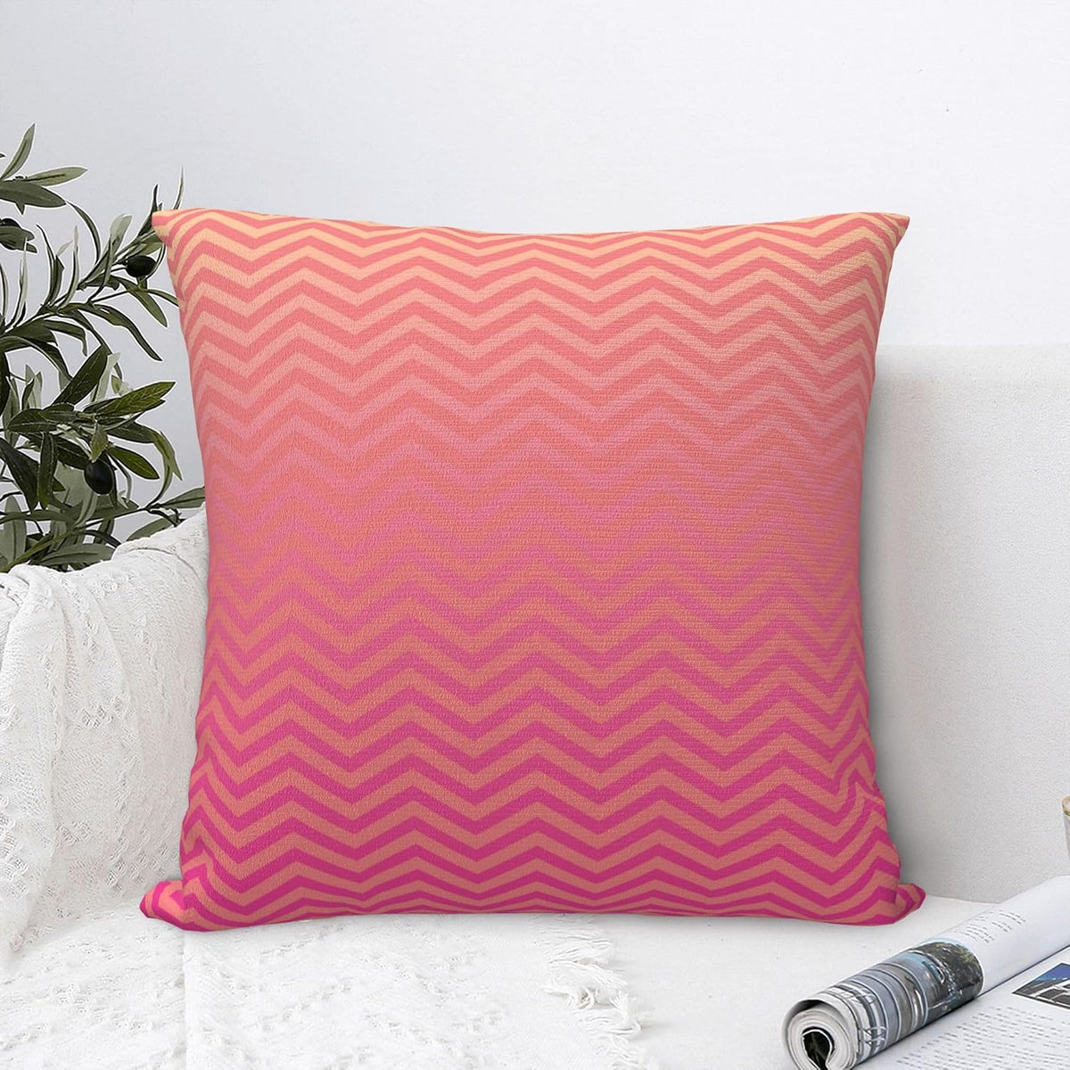 Pink Peach Ombre Chevron Tropical Sunset Colo Cosy Square Couch Pillowcase，Sofa Throw Pillow Covers Cushion Shell Decoration for Living Room Bed car Office 18"X18"