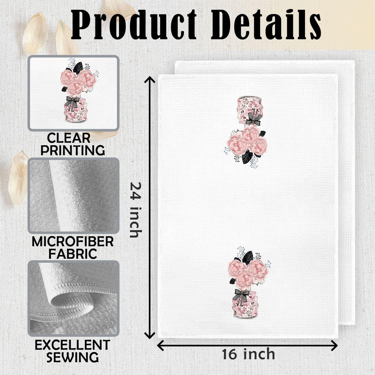 Preppy Pink Hand Towels Set of 2 16x24 Inch, Pink and Black Bathroom Decor, Floral Perfume Lipstick Coquette Girly Kitchen Dish Towels Decorative