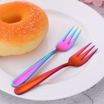 Appetizer Small Forks Set, 18/10 Stainless Steel Cake Fruits Forks Set of 8, 5.4 Inch Multicolor Tasting Dessert Forks with Pink Present Box