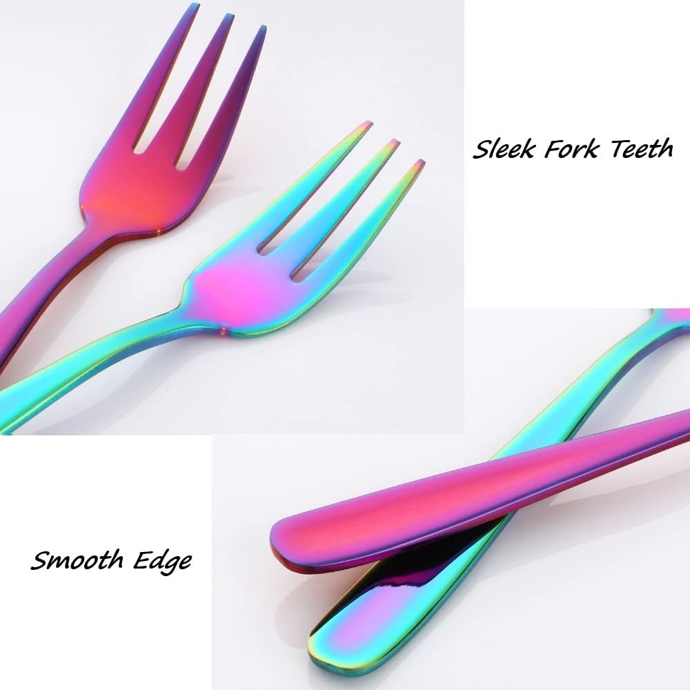 Appetizer Small Forks Set, 18/10 Stainless Steel Cake Fruits Forks Set of 8, 5.4 Inch Multicolor Tasting Dessert Forks with Pink Present Box