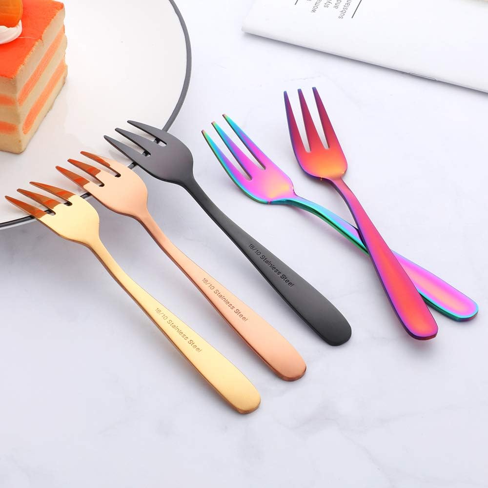 Appetizer Small Forks Set, 18/10 Stainless Steel Cake Fruits Forks Set of 8, 5.4 Inch Multicolor Tasting Dessert Forks with Pink Present Box