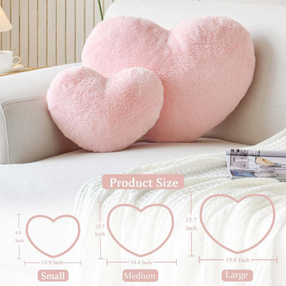 Pink Heart Pillows, Cute Heart Decorative Pillow, Heart Shaped Throw Pillows for Bed, Faux Rabbit Fur Plush Hoom Decor Pillow Cushion for Chair Sofa Living Room (Mini 12.9" x 9.8")