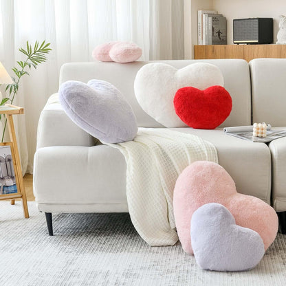 Pink Heart Pillows, Cute Heart Decorative Pillow, Heart Shaped Throw Pillows for Bed, Faux Rabbit Fur Plush Hoom Decor Pillow Cushion for Chair Sofa Living Room (Mini 12.9" x 9.8")