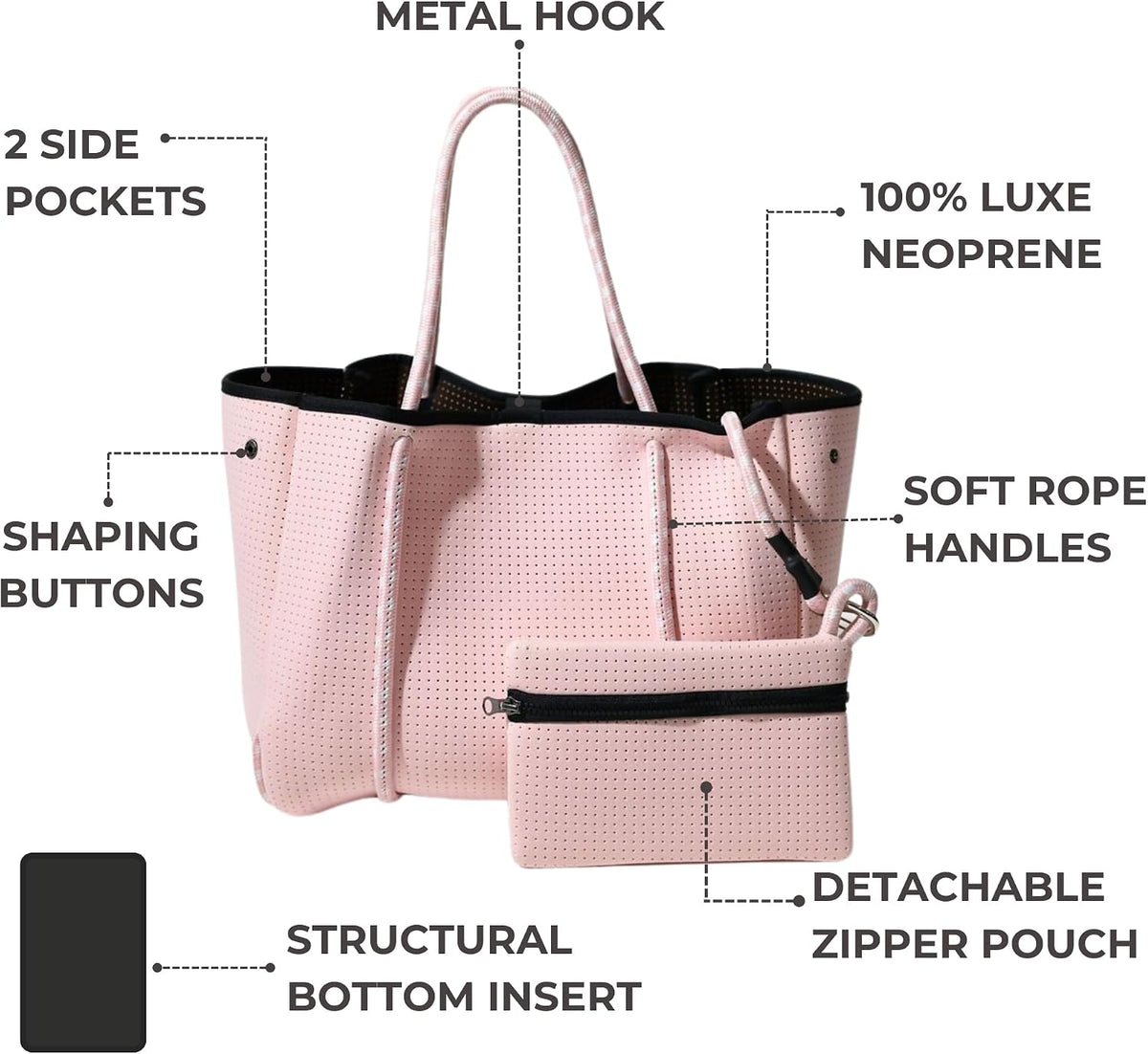POPUPS Tote Bag, Everyday Neoprene Bags for Women - Pretty Pink