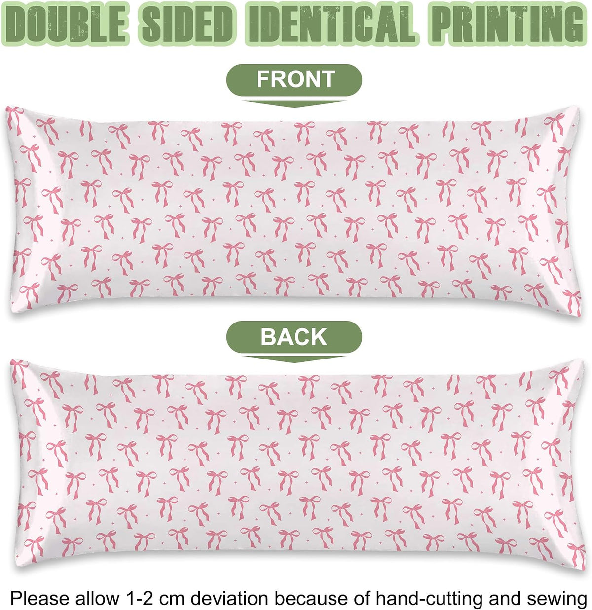Satin Body Pillowcase Pink Bow Imitation Silk Pillow Cover with Hidden Zipper,Comfortable Lightweight Breathable for Hair and Skin,20x54 Inch