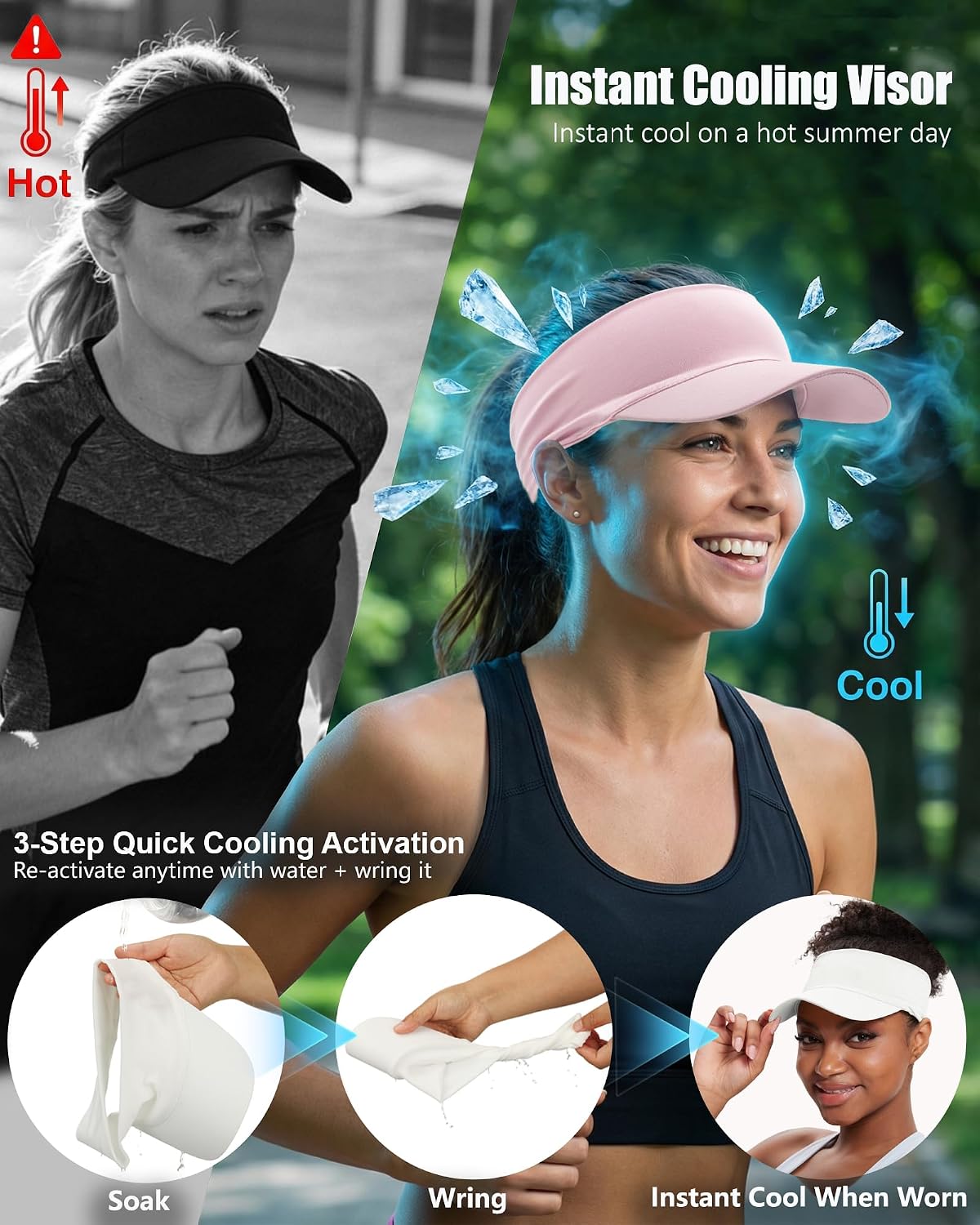Cooling Stretchy Visor Hat for Women Men Summer Sports Sun Visors