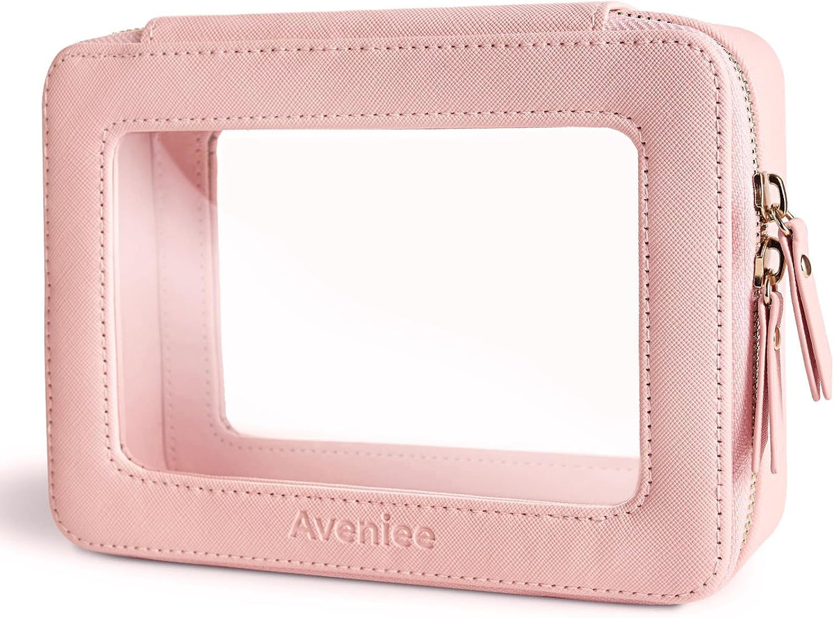 Clear Makeup Bag Organizer, Travel Toiletry Bag for Women, Waterproof Cosmetic Pouch with Zippers,Car Accessories Organizers and Storage Case,Pink,Medium Classic