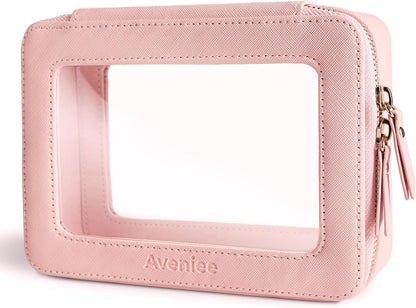 Clear Makeup Bag Organizer, Travel Toiletry Bag for Women, Waterproof Cosmetic Pouch with Zippers,Car Accessories Organizers and Storage Case,Pink,Medium Classic