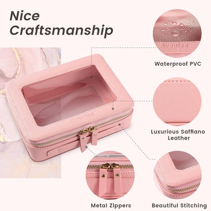 Clear Makeup Bag Organizer, Travel Toiletry Bag for Women, Waterproof Cosmetic Pouch with Zippers,Car Accessories Organizers and Storage Case,Pink,Medium Classic
