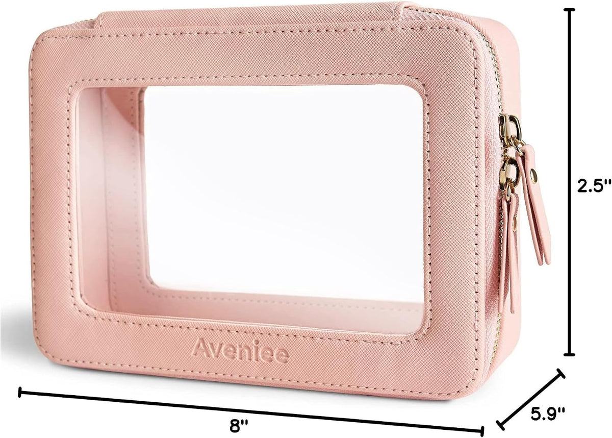 Clear Makeup Bag Organizer, Travel Toiletry Bag for Women, Waterproof Cosmetic Pouch with Zippers,Car Accessories Organizers and Storage Case,Pink,Medium Classic