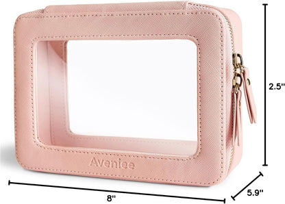 Clear Makeup Bag Organizer, Travel Toiletry Bag for Women, Waterproof Cosmetic Pouch with Zippers,Car Accessories Organizers and Storage Case,Pink,Medium Classic