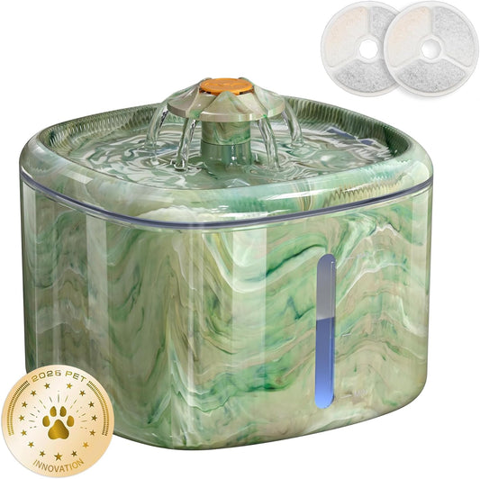 Cat Water Fountain Automatic 2.5L, Interactive Spinning Top & Camouflage Design, Ultra-Quiet Pump with 4-Stage Filter, Pet Water Dispenser with 2 Filters for Multiple Pets (Green+2 Filters)