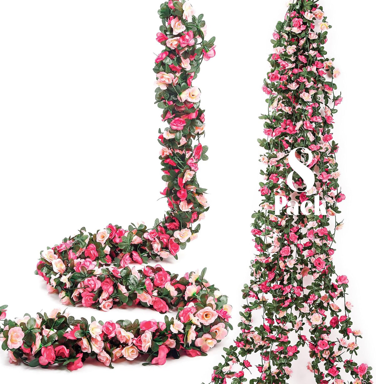 8Pcs 66FT Pink Flower Garland for Wedding Arch and Photo Backdrop