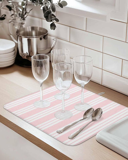 Pink Striped Dish Drying Mat 2 Pack, Modern Classic Stripes Rustic Country Farmhouse Absorbent Heat Insulating Kitchen Drying Pad Drainer Mats for Sink Counter Pot Dishes 18 X 24 Inch