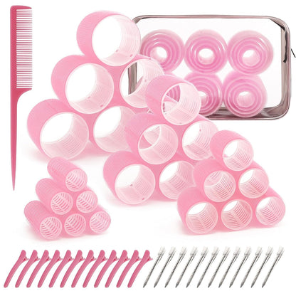 4 Sizes Hair Rollers Set with Clips - 50 Pcs Hair Curlers Rollers for Women, Self Grip Holding Hair Roller for Hair Long Medium Short Bangs Thick Fine Volume Thin, Pink