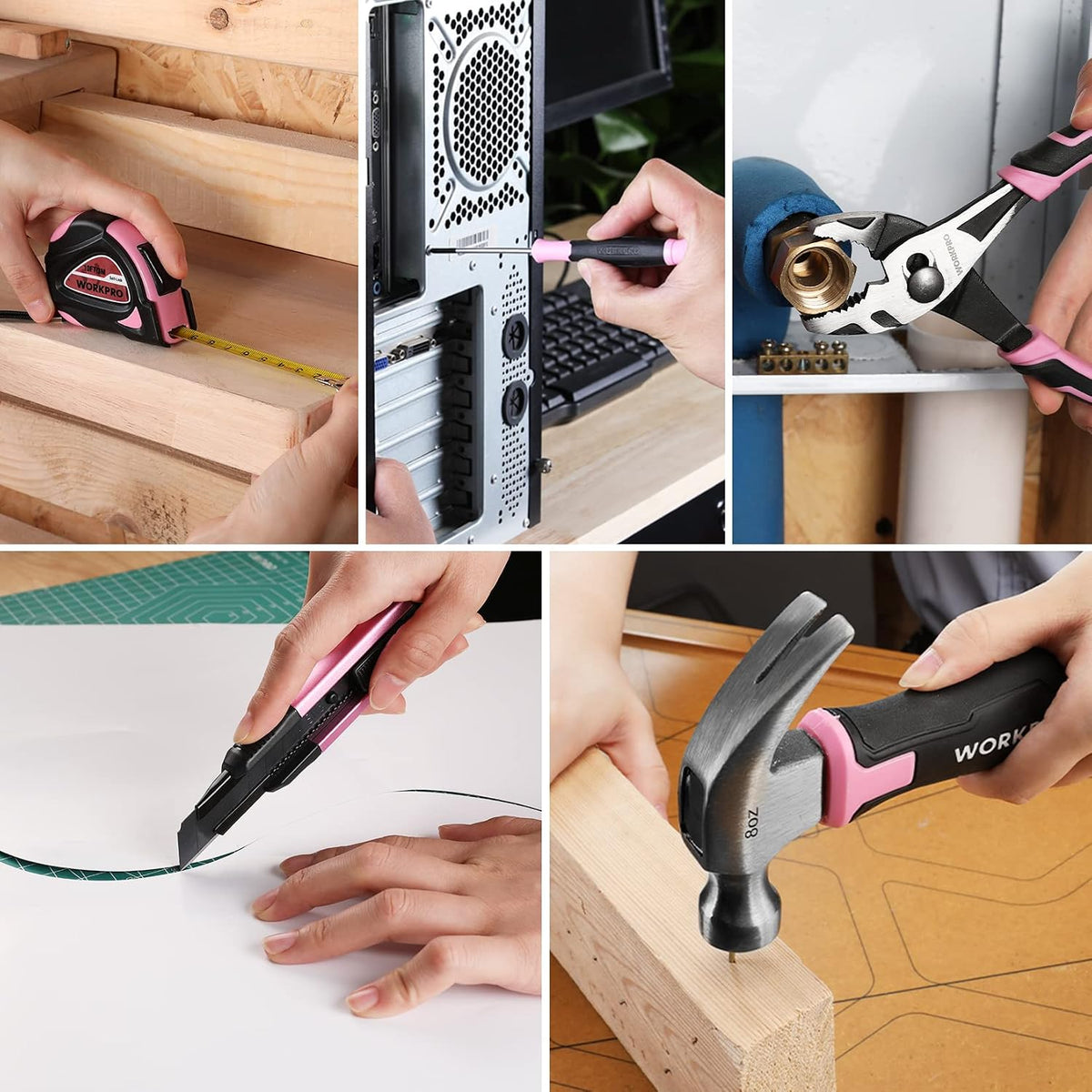 Pink Tool Set, 3.7V Electric Screwdriver Kit with Toolbox
