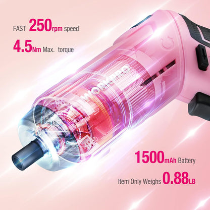 Pink Tool Set, 3.7V Electric Screwdriver Kit with Toolbox