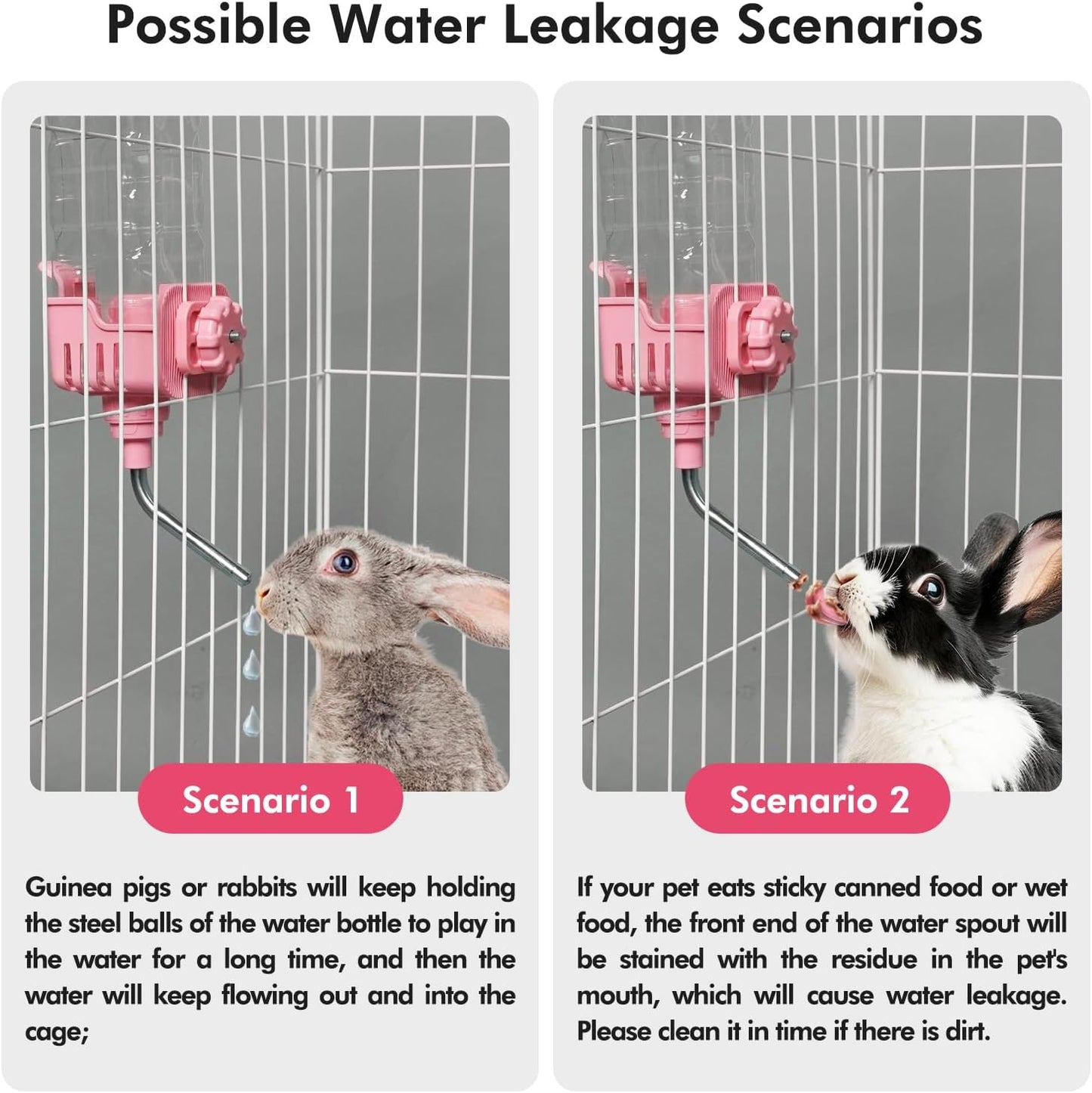 Vannon Small Animal Water Dispenser for Cage, 30oz Auto Feeding Crate Water Bottle for Rabbit, Chinchilla, Ferret, Guinea Pig, Squirrel, Hedgehog, Pet Nozzle Diameter: 10mm, BPA Free, Pink