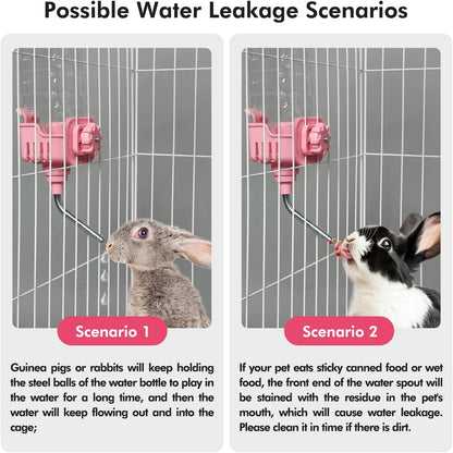 Vannon Small Animal Water Dispenser for Cage, 30oz Auto Feeding Crate Water Bottle for Rabbit, Chinchilla, Ferret, Guinea Pig, Squirrel, Hedgehog, Pet Nozzle Diameter: 10mm, BPA Free, Pink