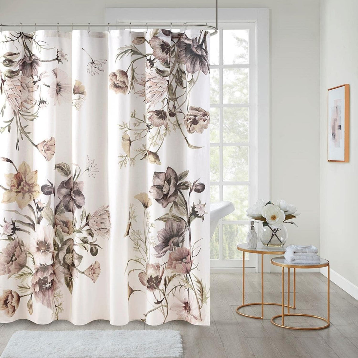 Cassandra Shower Curtain for Bathroom, Cotton, 72 x 72, Blush