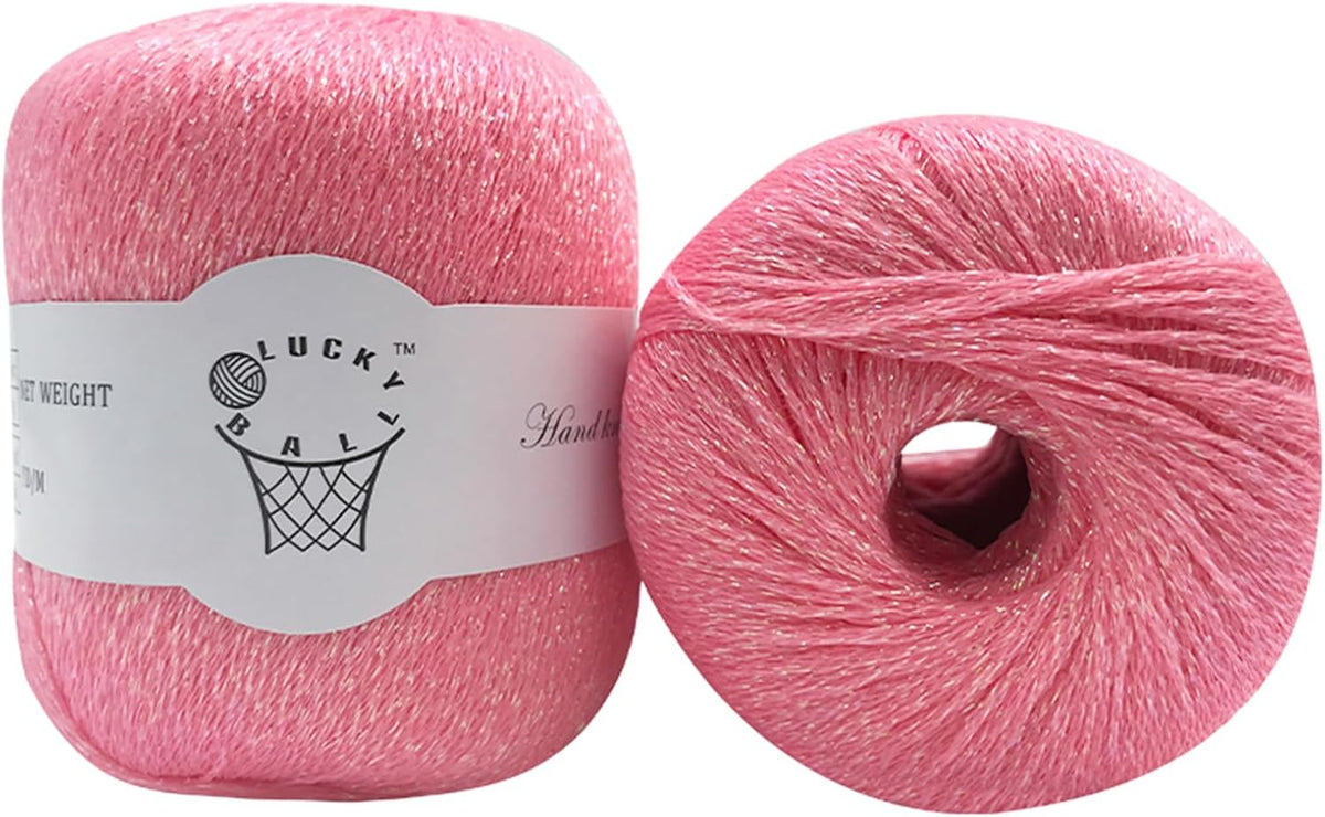 80g Sparkle Silver Lurex Thread Shining Yarn, Metallic Crochet Thread Yarn for Crocheting, Sparkle Metallic for Knitting Clothes, Car Charm, Keychain Charm(Pink)