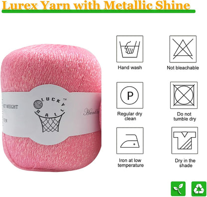 80g Sparkle Silver Lurex Thread Shining Yarn, Metallic Crochet Thread Yarn for Crocheting, Sparkle Metallic for Knitting Clothes, Car Charm, Keychain Charm(Pink)