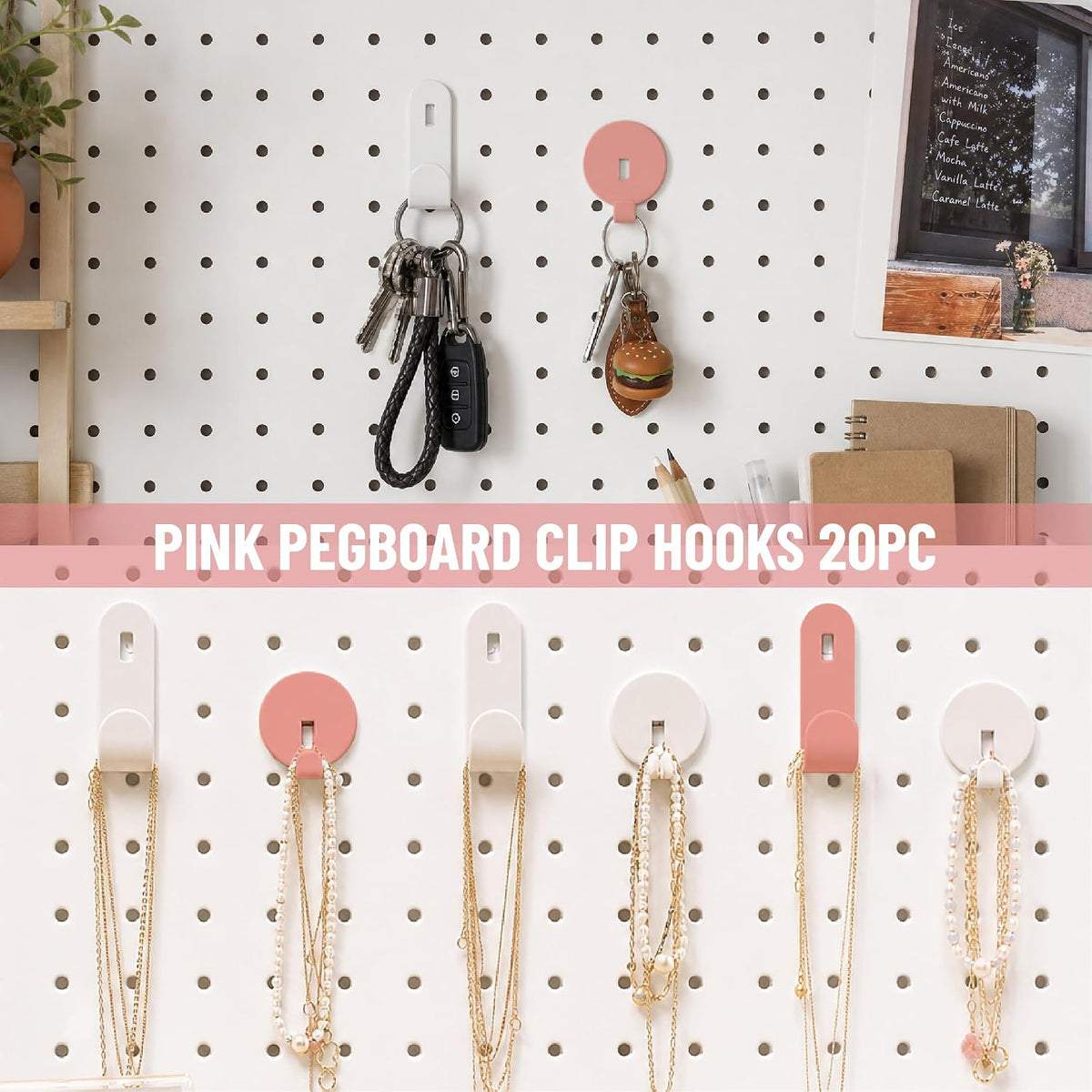 20PC Pink Pegboard Clip Hooks for Thin Metal 1/4 Inch Pegboard