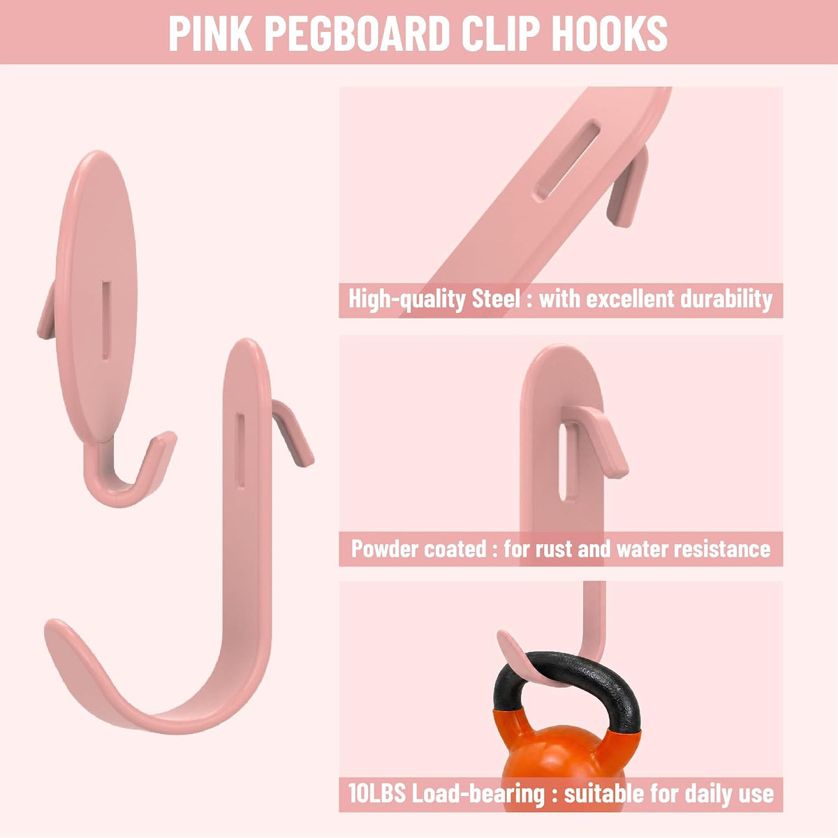 20PC Pink Pegboard Clip Hooks for Thin Metal 1/4 Inch Pegboard