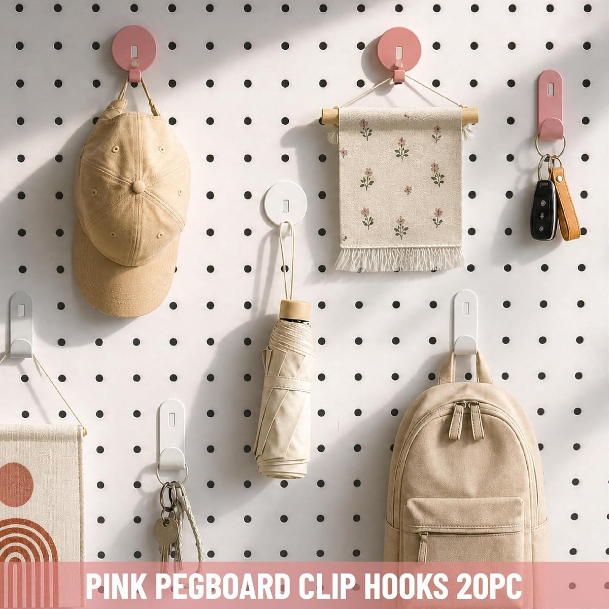 20PC Pink Pegboard Clip Hooks for Thin Metal 1/4 Inch Pegboard