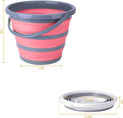 Car Collapsible Bucket, 10L 2.6 Gallon Foldable Portable Vehicle Folding Bucket, Universal Automotive Cleaning Bucket Accessories for Indoor Outdoor Car Washing Garden Camping (Gray/Pink)