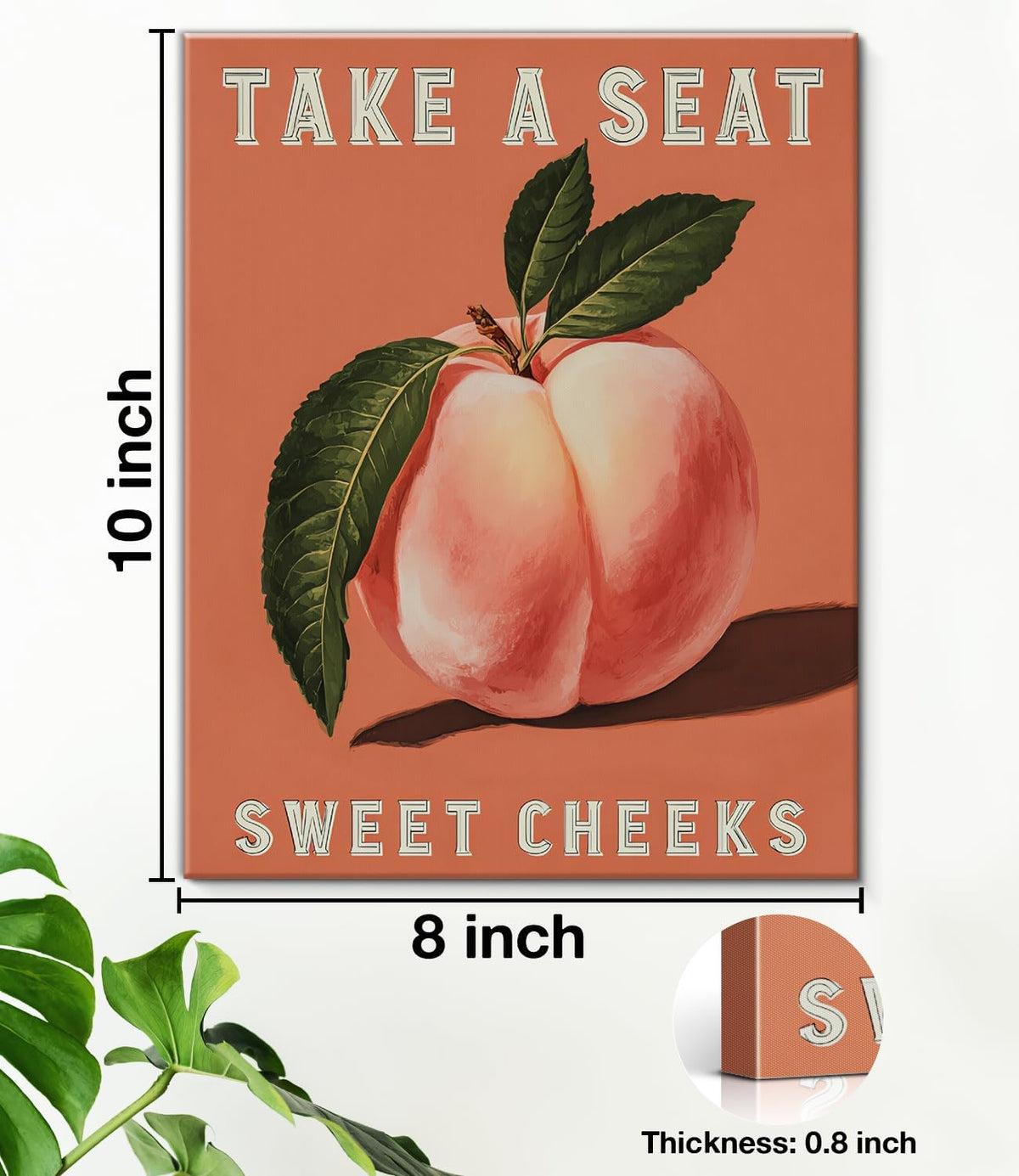 Funny Pink Peach Bathroom Wall Art Print - Take a Seat Sweet Cheeks Canvas Poster Painting - Funny Bathroom Wall Decor for Restroom Toilet 8x10 Inch Framed